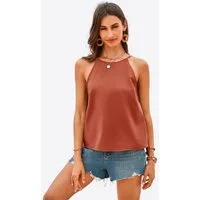 Imily Bela Trägertop Damen Lockeres Tanktop mit Rückenschlitz & Knöpfen (Packung, 1-tlg., 1per-Pack) Hoher Rundhals