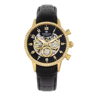 Empress Beatrice Automatikuhr mit Skelett-Zifferblatt und Lederarmband mit Tag/Datum