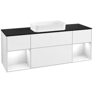 Villeroy und Boch Finion Waschtischunterschrank F332GFGF 160x60,3cm, Abdeckplatte black matt, Regale Glossy white lacquer, Glossy white lacquer