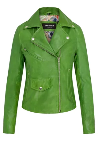 Apfelgrüne klassische Brando Biker-Lederjacke für Damen – Broome