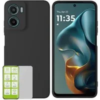 Wigento Handyhülle Für Motorola Moto G06 4G Silikon TPU Schutz Hülle Schwarz + 9H Glas, Produktset TPU Hülle mit Hart Glas