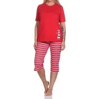 Normann Pyjama Maritimer Damen kurzarm Capri Schlafanzug mit Leuchtturm als Motiv