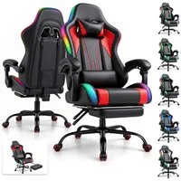 HOMALL Gaming-Stuhl mit LED,Ergonomisch,Fußstütze,computerstuhl,gaming stuhl mit massage, Ergonomischer Bürostuhl,Kopfstütze und Lendenstütze