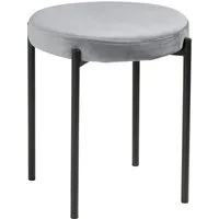 Home4You Hocker, Ø 38 cm, Grau, Schwarz, Samt, Metallgestell, stapelbar