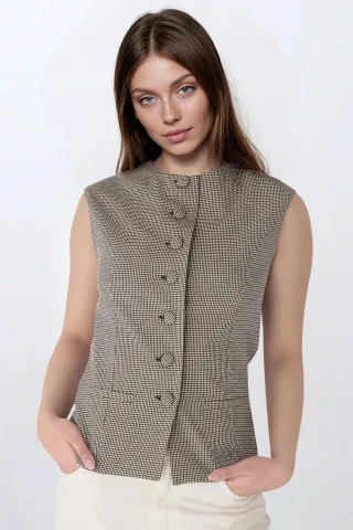 Kariertes Fitted Crew-Neck-Weste