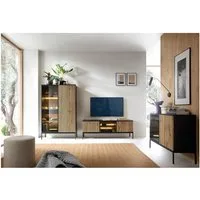 Lomadox Wohnzimmer-Set SIBARI-160, (Mega-Spar-Set, 3-St., 3-tlg), Kommode, Highboard, TV-Lowboard, schwarz, Wotan Eiche Nb., grifflos