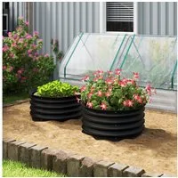 Outsunny Hochbeet 2er-Set, aus Stahl (Pflanzkasten, 2 St., Gemüsebeet), Ø60x30cm für Garten Balkon Terrasse, für Blumen, Pflanzen, Obst