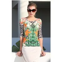 Passioni Rundhalspullover mit Leoparden, Blumen und Bambusdruck