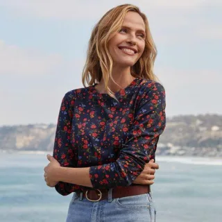 Supima-Shirt, Langarm, Damen,  Blau, Baumwolle, by Lands' End