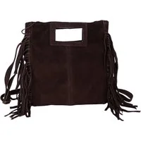 MIRROSI Umhängetasche Damen Crossbody Bag, Echtleder Made In Italy, wunderschöne Fransen (23x24x7cm) aus Wildleder