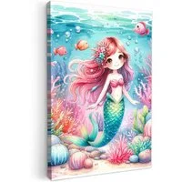 OneMillionCanvasses® Leinwandbild Meerjungfrau - Bunt - Unterwasser - Meerestiere - Fisch, Fotodruck (1 St), Kinderzimmer Deko, Mädchen und Jungen Bilder 20x30 cm