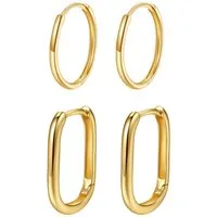 Dear Me Creolen-Set Kreis und Viereck, 585 Gold Damen Ohrringe Basic, Kleine Runde Ovale Damen Goldohrringe 14 Karat, Echtgold Schmuck