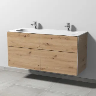 Sanipa 3way Keramik-Set Finion Keramik-Doppelwaschtisch und Unterbau mit 4 Auszügen, Eiche Natural-T BR40485