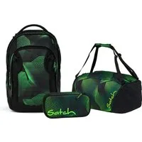 Satch Schulranzen Schulrucksack-Set MATCH PLUS Seismic Green 3-teilig (3-teilig), Schulranzen, ergonomisch, 30 + 5 Liter, 4 Fächer