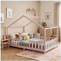 en.casa Kinderbett, »Treviolo« Haus-Optik Montessori 140x200 cm Rosa/Weiß