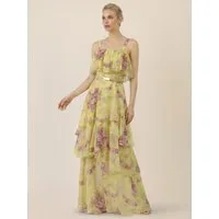 Apart Chiffonkleid mit Volants und floraler Eleganz