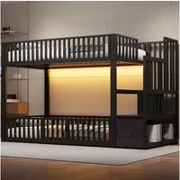 Flieks Etagenbett, Metallbett Kinderbett 90x200cm mit LED-Beleuchtung & oberem Lattenrost
