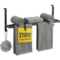 MDCASA Handtuchstange I Stabiler Handtuchhalter ohne Bohren für alle gängigen Türen, Längenverstellbar 43 bis 80 cm, inkl. Kratzschutz