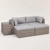 Greemotion Gartenlounge-Set Rattanlounge Olea 5-teilig. Loungeset Rattan mit Auflagen & Glastisch