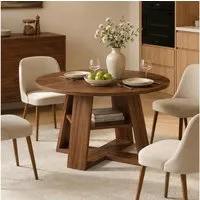 HawthyHome Esstisch aus Holz mit Ablagefach & X-förmigem Metallgestell, runder (1-St), mit Ablagefach & X-förmigem Metallgestell