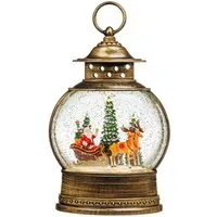 SIKORA Dekoobjekt WL06 LED Schneelaterne Santa mit Rentier aufwirbelnde Flocken & Musik