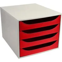 EXACOMPTA Organizer Schubladenbox Ecobox 2286107D A4+ 4 Schübe offen grau/rot