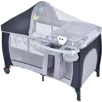 COSTWAY Baby-Reisebett 4 in 1 Kinderbett, klappbar, mit Matratze & 2 Rollen