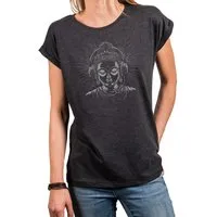 MAKAYA Print-Shirt Damen Buddha Motiv Kopfhörer Yoga Frauen Tops Sportlich Lässig Modern (Schwarz, Blau, Grau, 34, 36, 38, 40, 42, 44, 46, 48, 50) aus Baumwolle