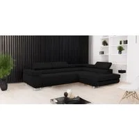 Goldstoff Ecksofa mit Schlaffunktion & Bettkasten - hochwertiges Sofa, Couch mit Schlaffunktion für Wohnzimmer - Schlafsofa - Eckcouch, Eckcouch mit praktischem Bettkasten in schwarz