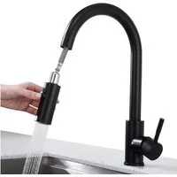 HOMELIVE Spültischarmatur Wasserhahn Küche ausziehbar Küchenarmatur mit 2 Strahlarten (1-St., kaltem und heißem Wasser Wasserhahn) Einhandmischer küchearmatur,Schwarz