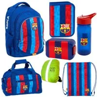 GOLDKIDS Schulranzen für Jungen und Mädchen, 7er-Set - (Schul-Rucksack für, 1-tlg., Kinder mit Federmäppchen), Schuhbeutel Trinkflasche und Brotdose- FC Barcelona