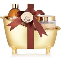 BRUBAKER Hautreinigungs-Set Bade- und Dusch Set mit Kokosnuss Duft, Wellness Beauty Badeset, 6-tlg., Frauen Geschenkset mit Deko Badewanne, Damen Pflegeset
