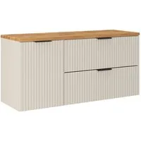 Lomadox Waschbeckenschrank ADELAIDE-56-CASHMERE 120 cm breit in kaschmir und Eiche, gerillte Front, inkl. Wäschekorb