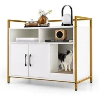 KOMFOTTEU Tierhaus 2 in 1 Katzenschrank Katzentoilette, mit Doppeltüren, Kratzbrett & 2 Fächern