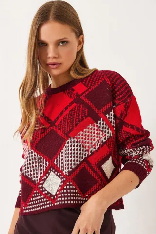 Gestreifter Rundhals-Cropped-Pullover