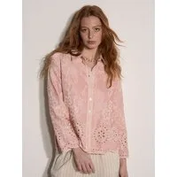 Apricot Spitzenbluse Geblümte Bluse mit Stickerei
