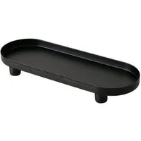 BOLTZE Dekotablett Manon – Ovales Metall-Tablett 28 cm, Schwarz & Beige, schmal