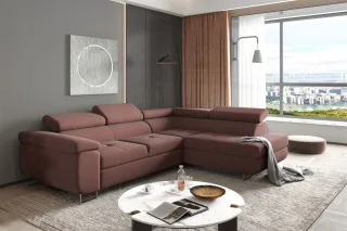 Ecksofa Sofa JADE Stoff Monolith Bordeauxrot mit Schlaffunktion Ottomane Rechts