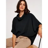 Apricot Kurzarmpullover Cape in Rippstrick mit Rollkragen