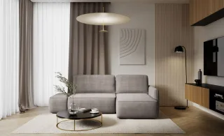 Ecksofa mit Schlaffunktion Sofa LUKA in Stoff Cremona Graubraun Ottomane Rechts