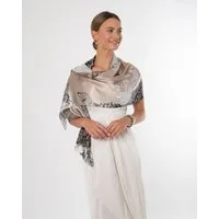 MayTree Seidenschal Lace taupe schwarz, 55x175cm, leichter Damen-Schal, alljährig, (Stück), Seidentuch 100% Seide