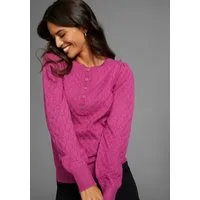 Laura Scott Rundhalspullover mit Knopfleiste und Ajourmuster