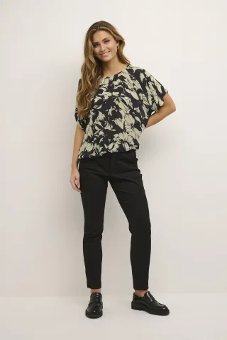 Kurzarm-Bluse Relaxed fit Sand/Black Flower floral