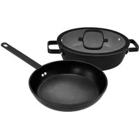 Hanseatic Pfannen-Set ALU PRO, Aluminium (Set, 3-tlg., 1x Pfanne 24 cm, 1x Servierpfanne 28 cm mit Deckel), Profi Pfannen mit Antihaftbeschichtung, für alle Herdarten, Induktion