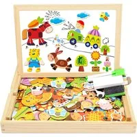 Ophy Rahmenpuzzle Doppelseitiges magnetisches Holzpuzzle (100 Teile), Puzzleteile, Rahmenpuzzle, sicheres & tragbares Lernspielzeug für Kinder