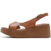 Derimod Keilabsatz-Sandalen aus Leder Sandale Echtes Leder, Lederkomfort, Schnallenverschluss, Plateau-Design