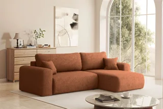 Ecksofa Schlafsofa FLORA Stoff Verita Ziegelrot Ottomane Rechts