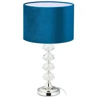 relaxdays Nachttischlampe Tischlampe Kristall und Samt in Blau, Stimmungsbeleuchtung, Max. 40 W, Leuchtmittel nicht enthalten, E14-Fassung