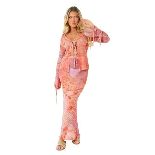 Missy Empire - Langer Rock für Damen, Netzmaterial (Orange)