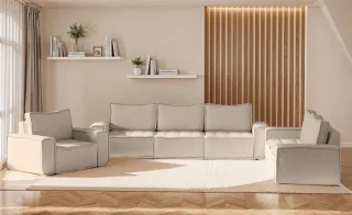 Sofaset Modulsofa-Set 6-teilig SANDE 3-2-1 Stoff Alpine Toffee